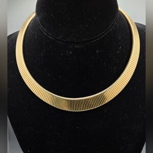 Omega Choker Necklace Gold Tone 5/8" Wide Foldover Clasp 15' Long